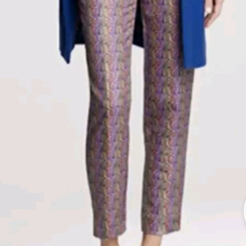 J Crew Silk Wool Blend Jacquard Jewel Toned Cafe' Capri Size 00